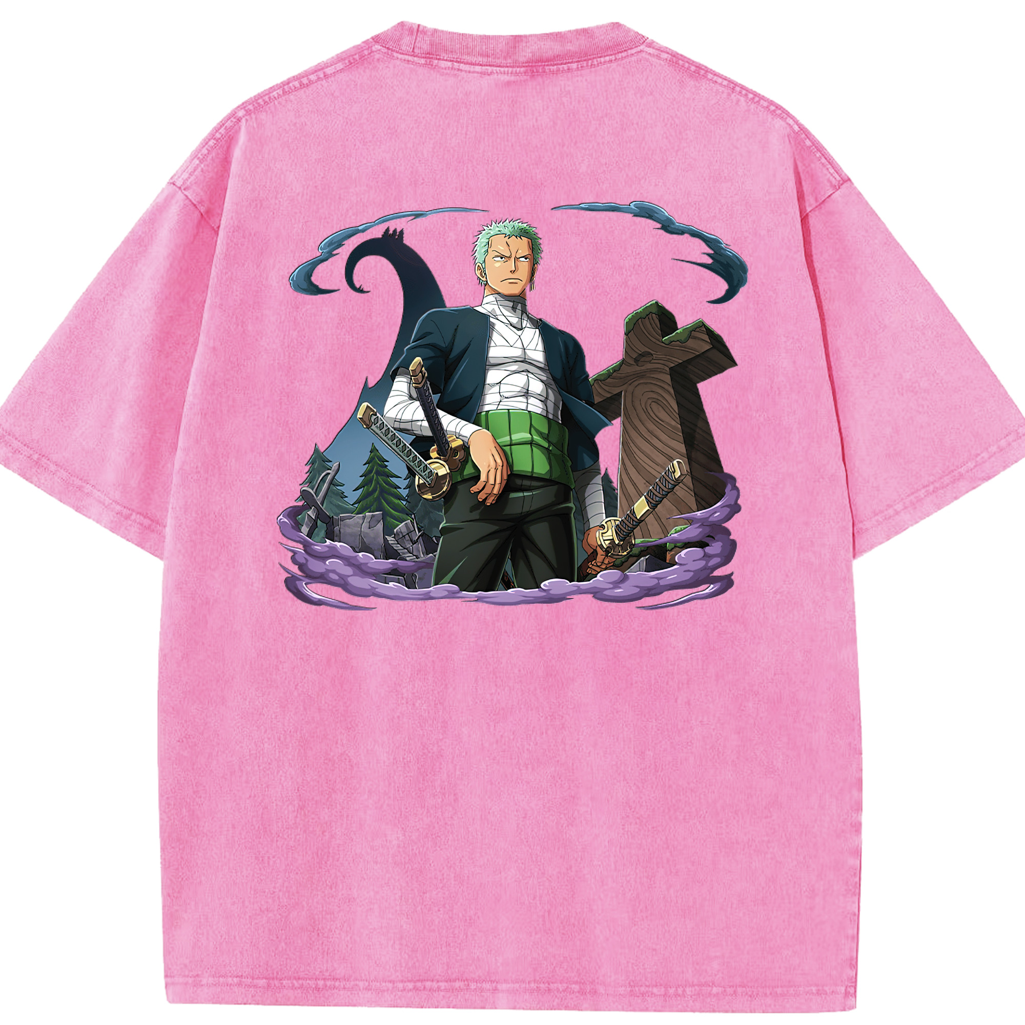 ワンピース ロロノア・ゾロ ONE PIECE Roronoa Zoro 綿100% ヴィンテージ風 半袖Tシャツ（背面プリント）